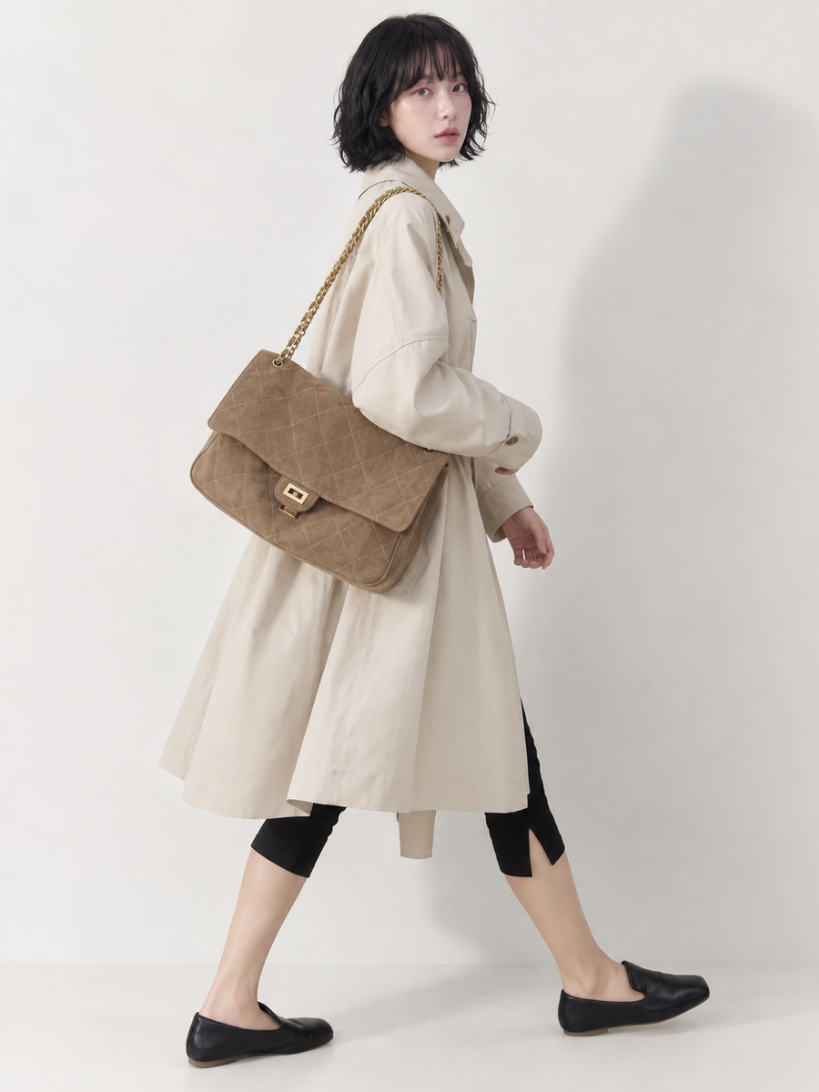 Suede maxi flap model view