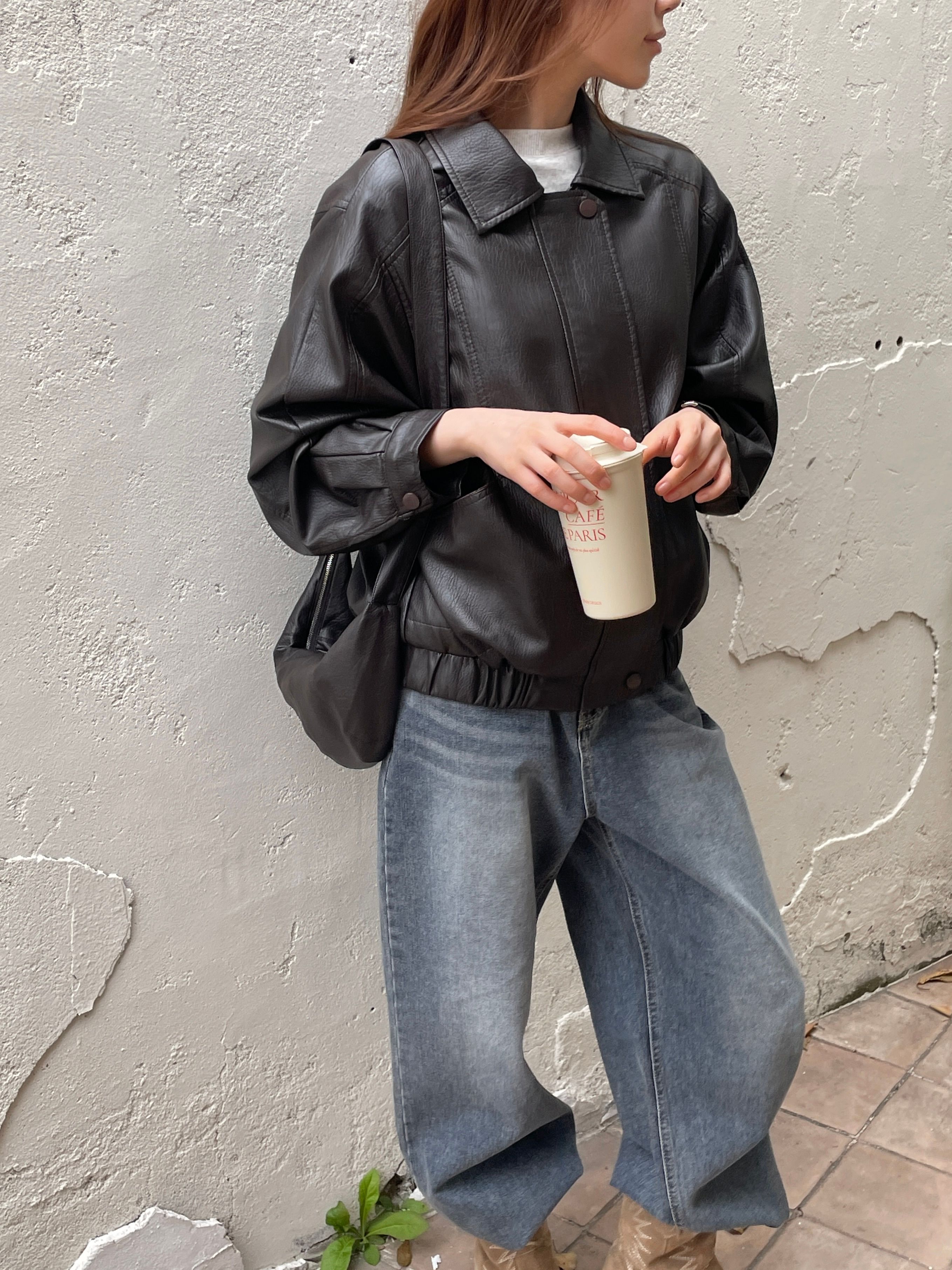 Leme leather jacket & crossbody bag set model view